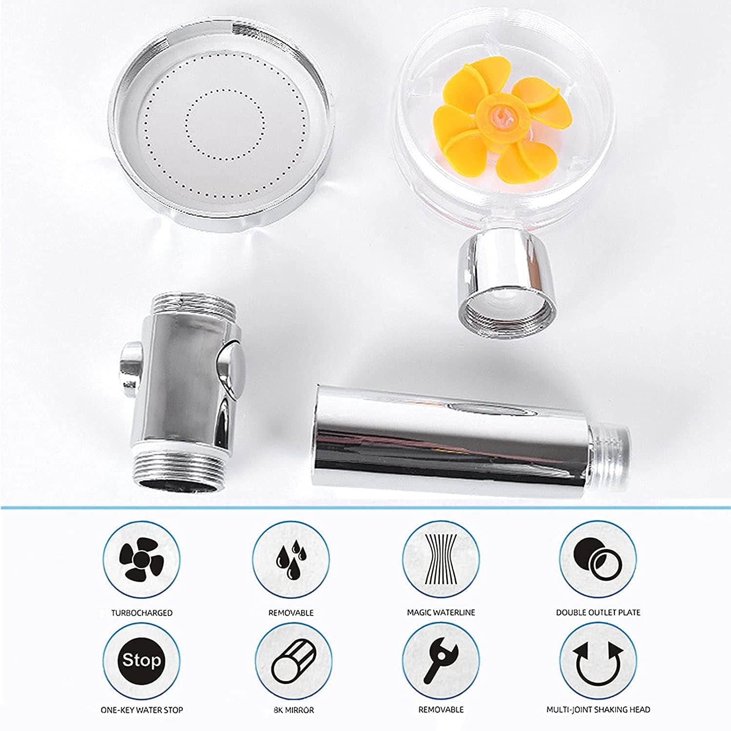 Turbo Fan Handheld Shower Head with Filter, Pause & 360° Rotation