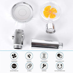 Turbo Fan Handheld Shower Head with Filter, Pause & 360° Rotation