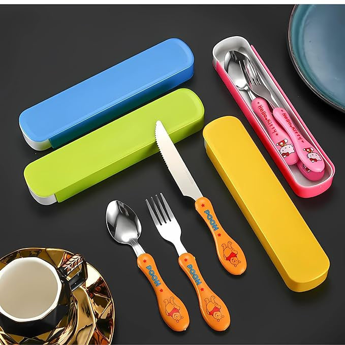 3-Piece Spoon, Fork & Knife Cutlery Set with Carry Case