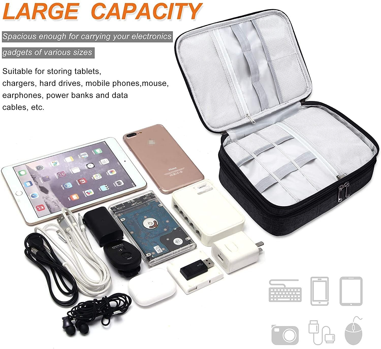 Double Layer Electronic Gadget Organizer Bag for Devices and Accessories