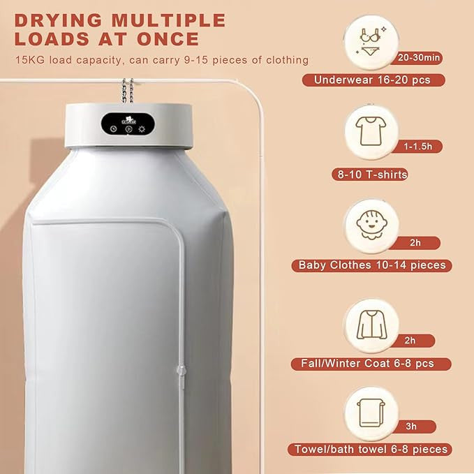 Portable Electric Laundry Dryer with Timer, Foldable & Compact