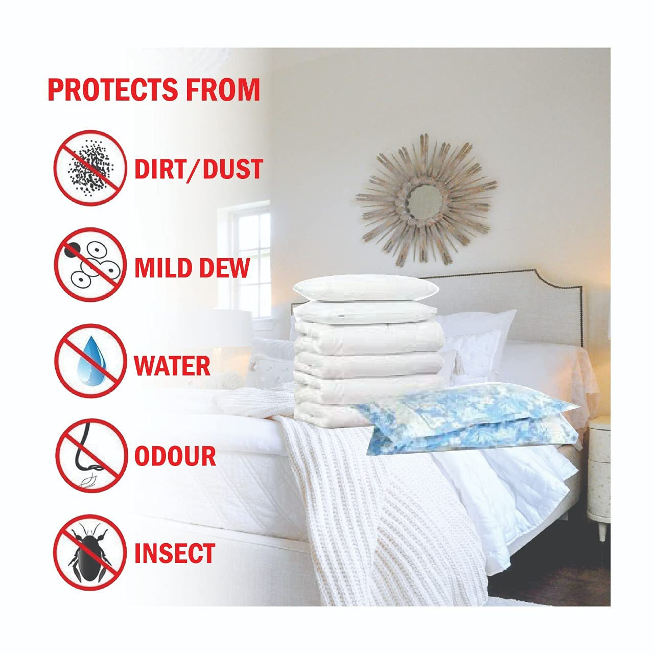 5 Pcs Vacuum Storage Bags with Pump - Space Saver & Reusable