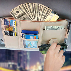 Multi-Pocket Car Sun Visor Organizer with Zipper & Elastic Straps