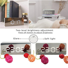Mirror Digital LED Alarm Clock with Temperature, Night Mode & Snooze