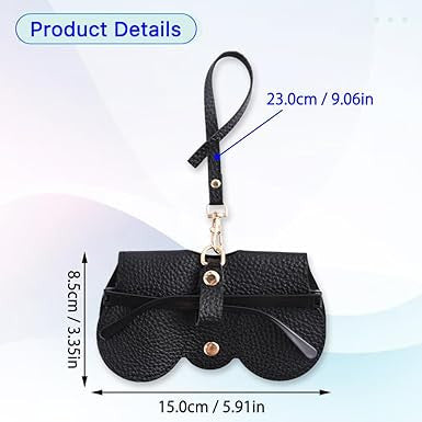 Leather Sunglasses Case with Adjustable Strap & Removable Hooks