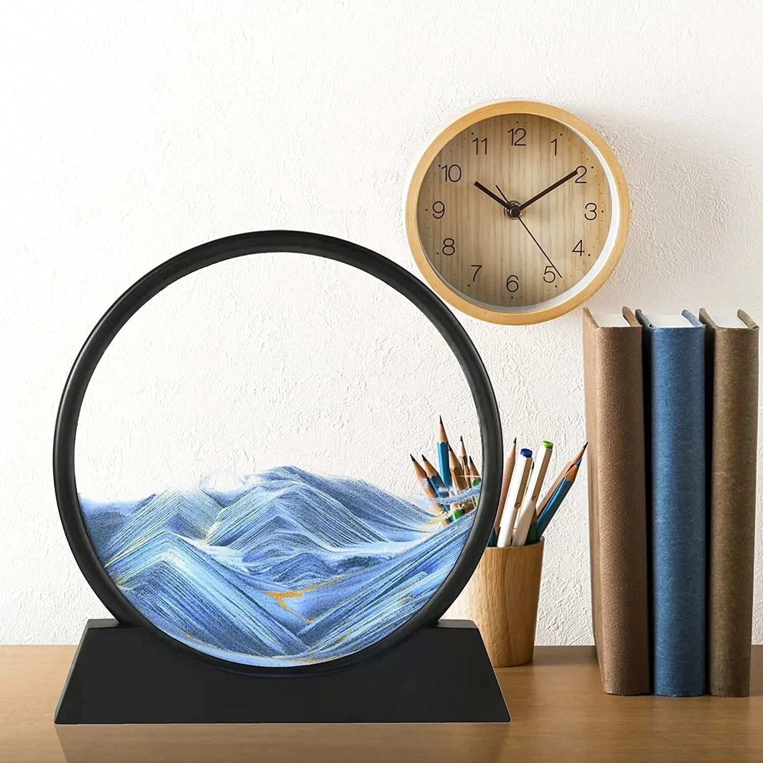 7-Inch Blue Quick Sand Art Painting with Flowing 3D Landscape