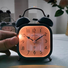 Square Twin Bell Alarm Clock with Night LED Light for Desk and Table