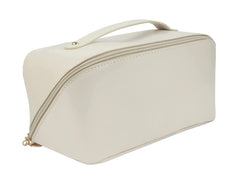 Leather Cosmetic Travel Bag with Handle & Divider, Large Capacity