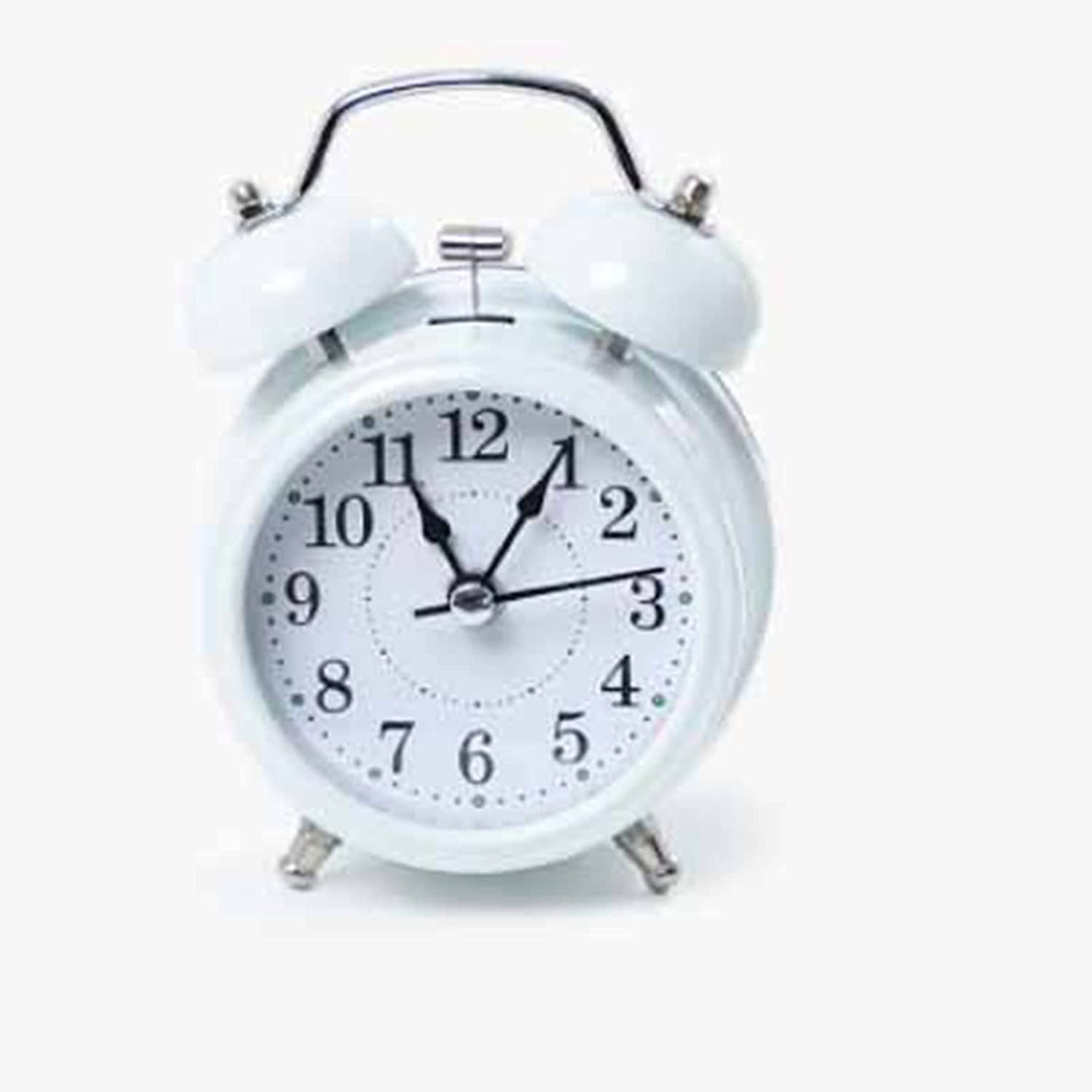 Twin Bell White Alarm Clock with Soft Backlight and Low Ticking Noise