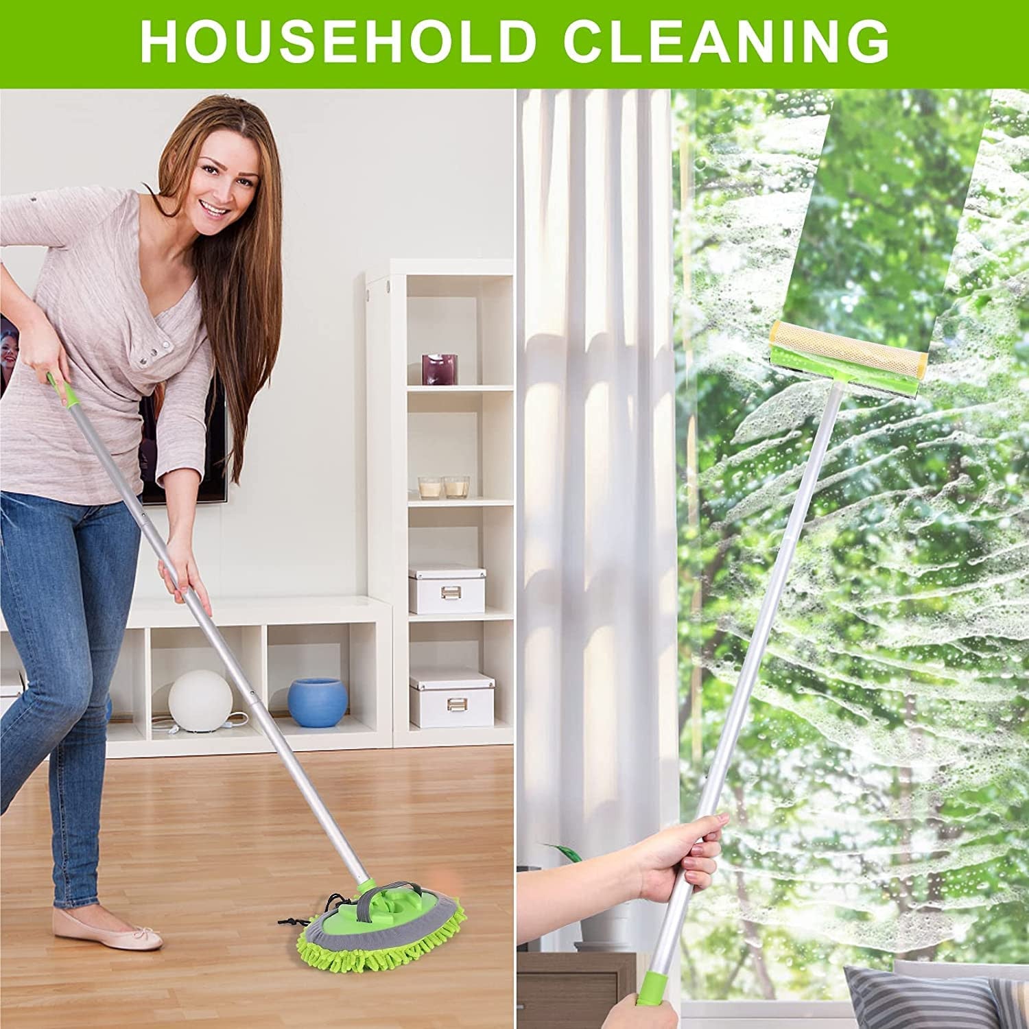 2-in-1 Car Cleaning Brush & Mop Kit with Long Handle