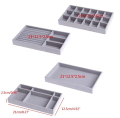 4-Pack Velvet Jewelry Trays - Grey Drawer Organizer Set