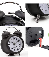Twin Bell Vintage Alarm Clock Black & White with Backlight