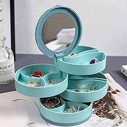 4-Layer 360° Rotating Jewelry Organizer with Mirror and Storage