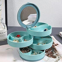 4-Layer 360° Rotating Jewelry Organizer with Mirror and Storage
