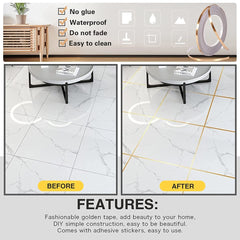 Golden 1cm x 50m Waterproof Tile Sealing Tape for Floor & Wall Decor