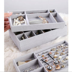 4-Pack Velvet Jewelry Trays - Grey Drawer Organizer Set