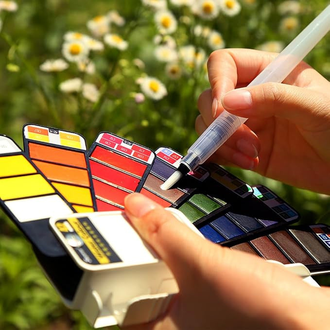 42-Piece Foldable Watercolor Paint Set with Water Brush Pens