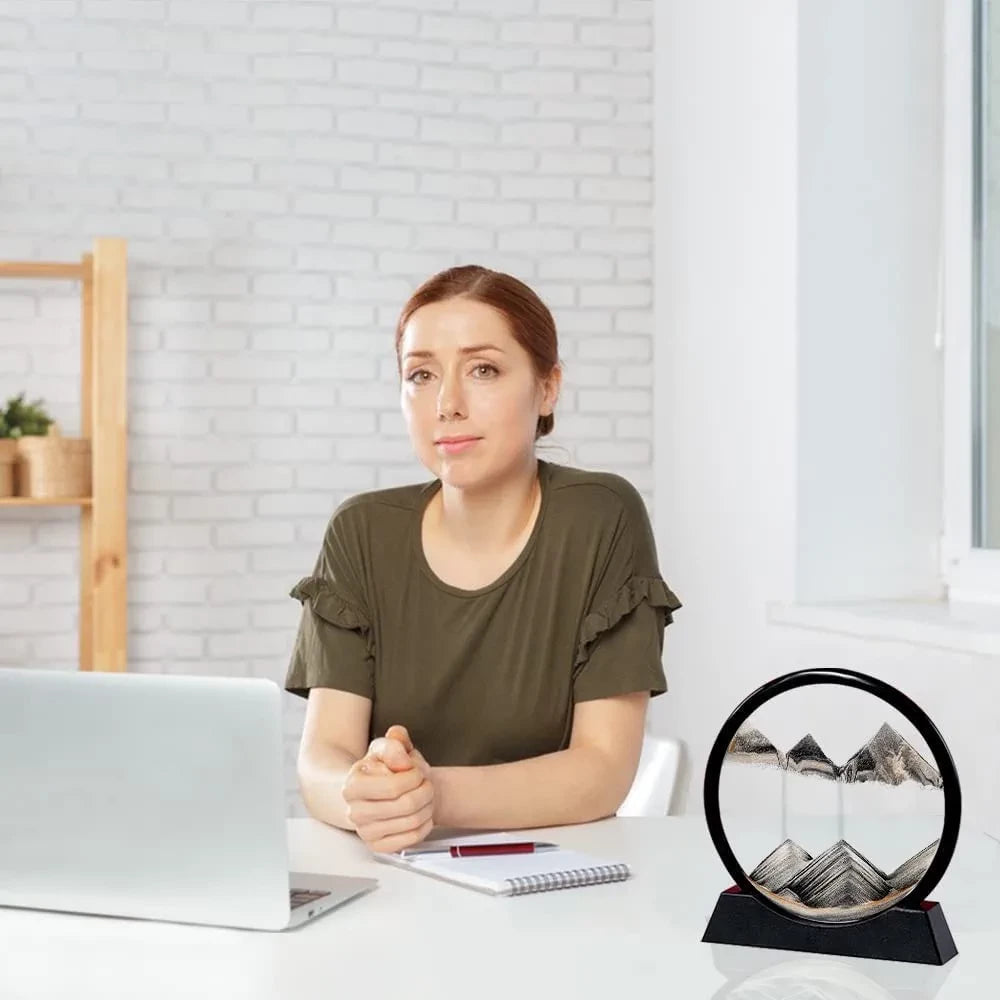 7-Inch Black Quick Sand Art Painting - 3D Moving Landscape Decor