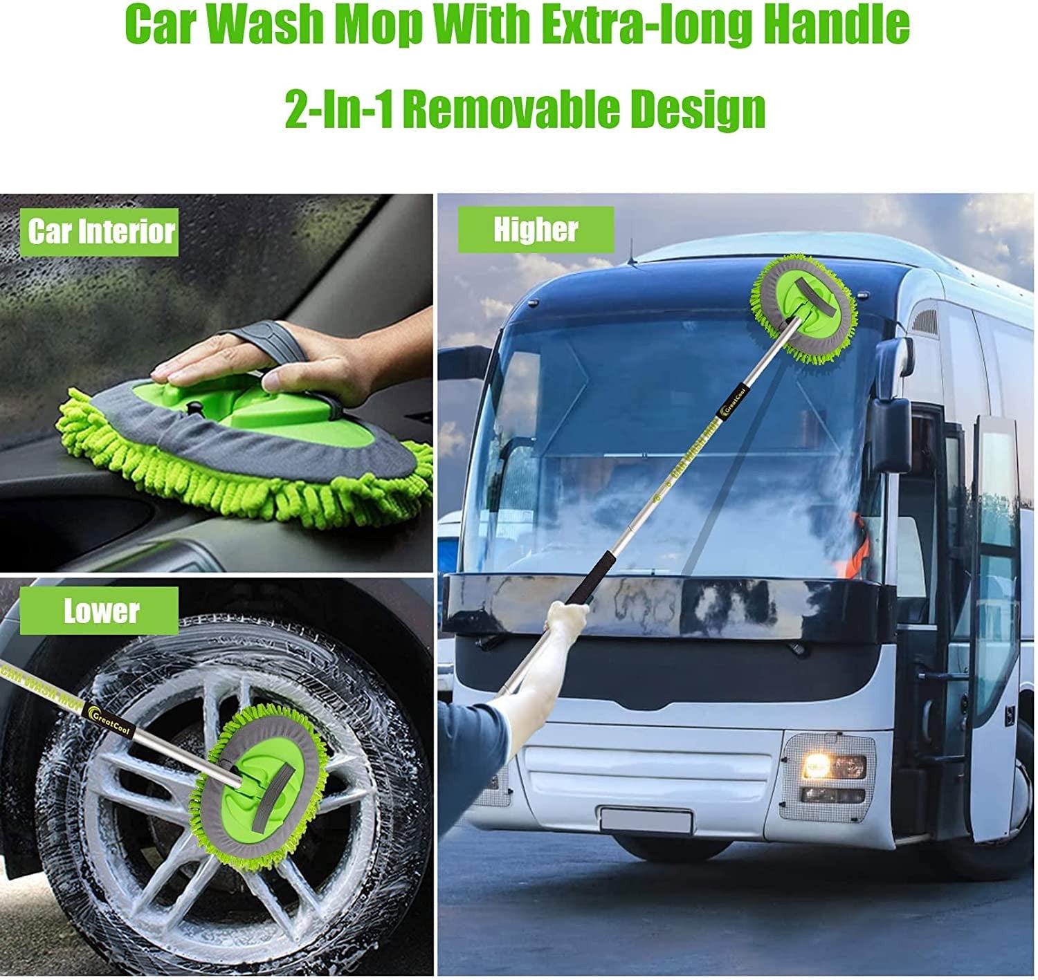 2-in-1 Car Cleaning Brush & Mop Kit with Long Handle