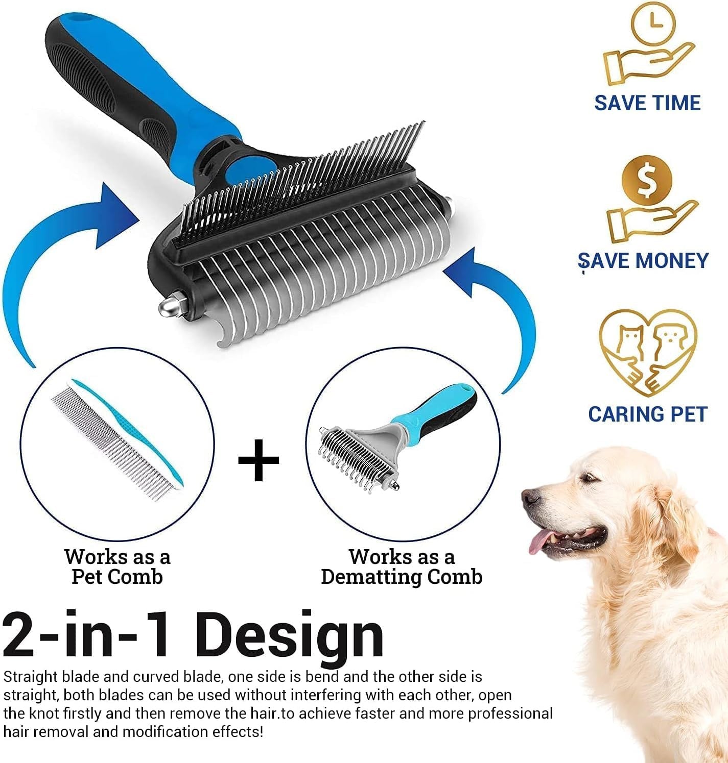 Pet Grooming Brush for Hair & Fur - Easy & Gentle Grooming Tool