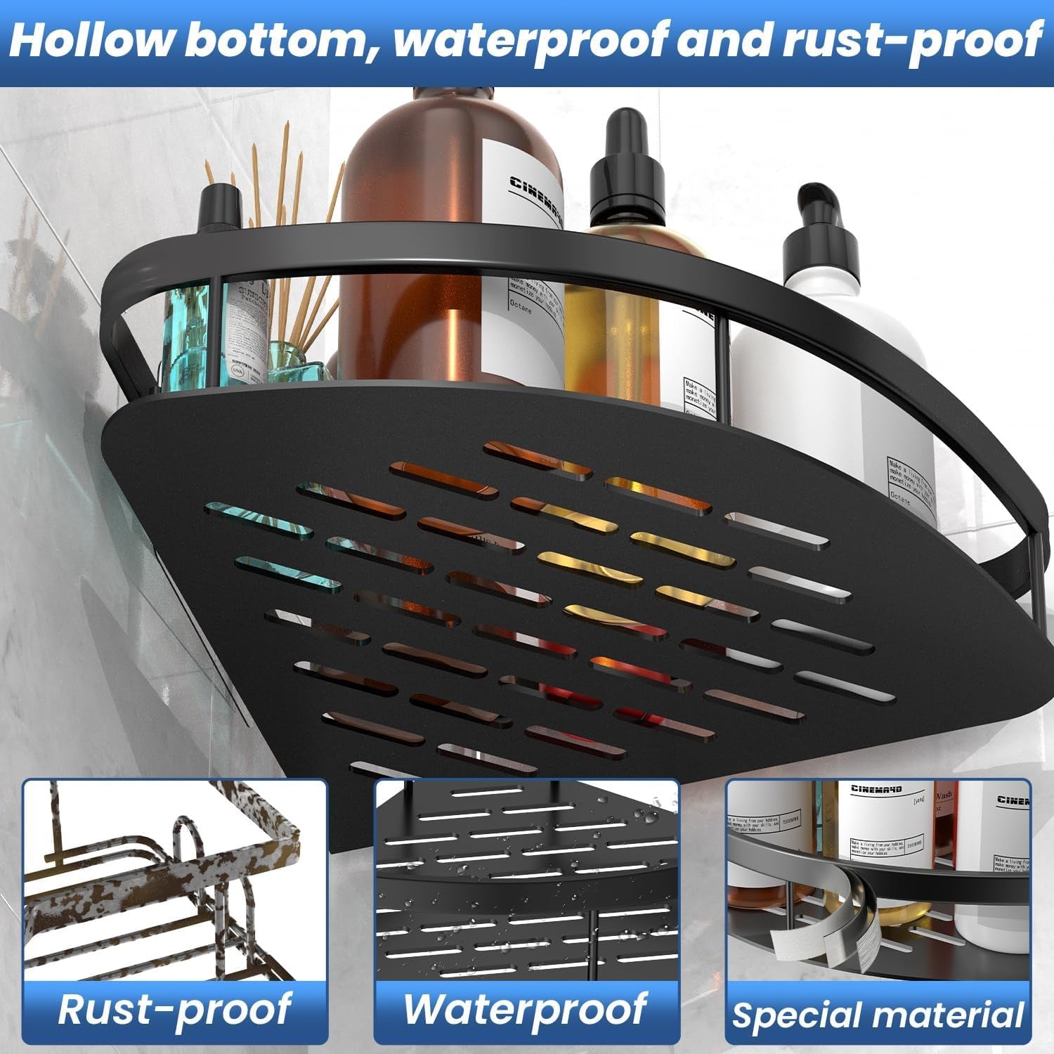 Aluminum Self-Adhesive Bathroom Corner Shelf & Storage Rack