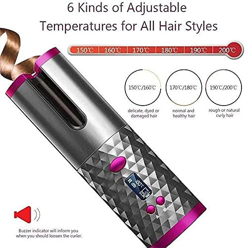 Wireless USB Rechargeable Auto Hair Curler with LCD Display and Adjustable Temp