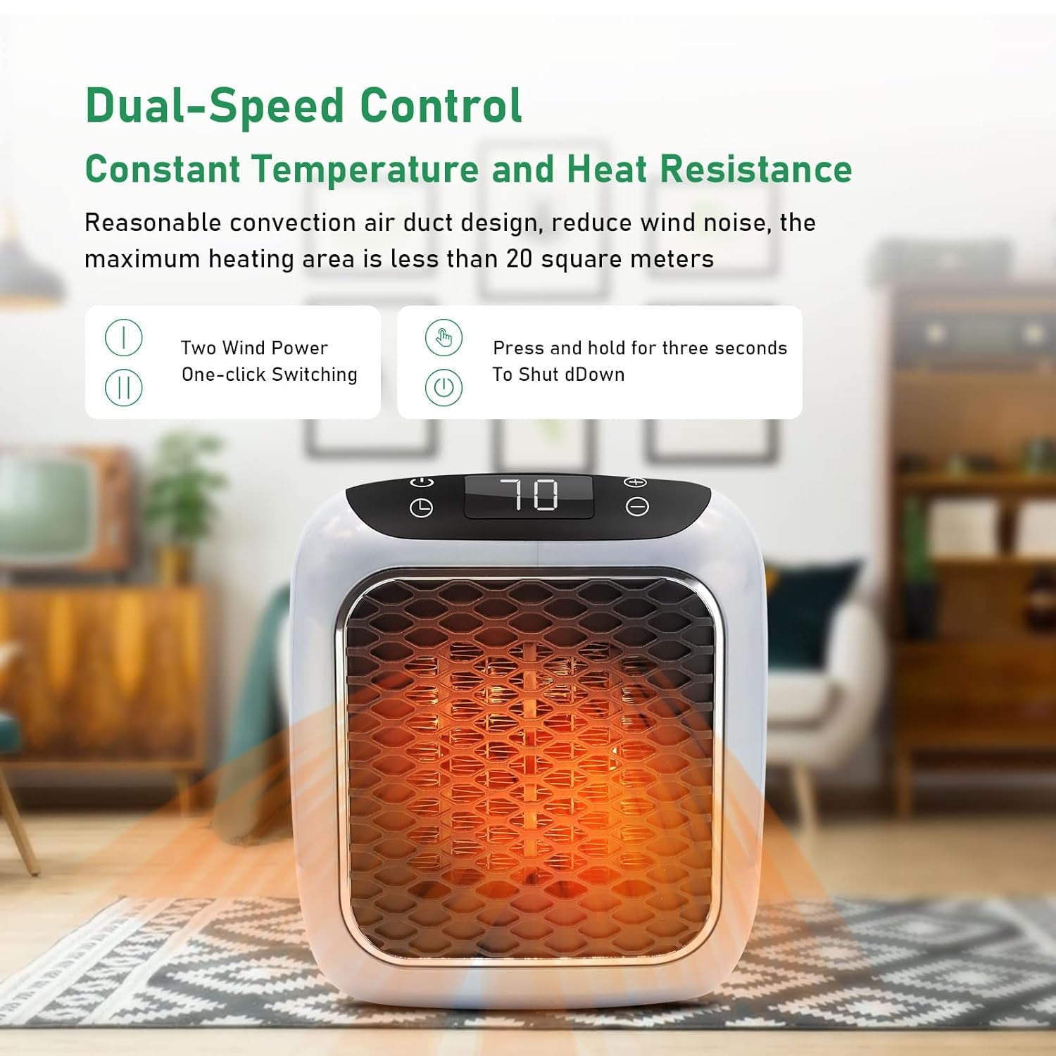 Portable 800W Handy Heater with Digital Display & Adjustable Timer