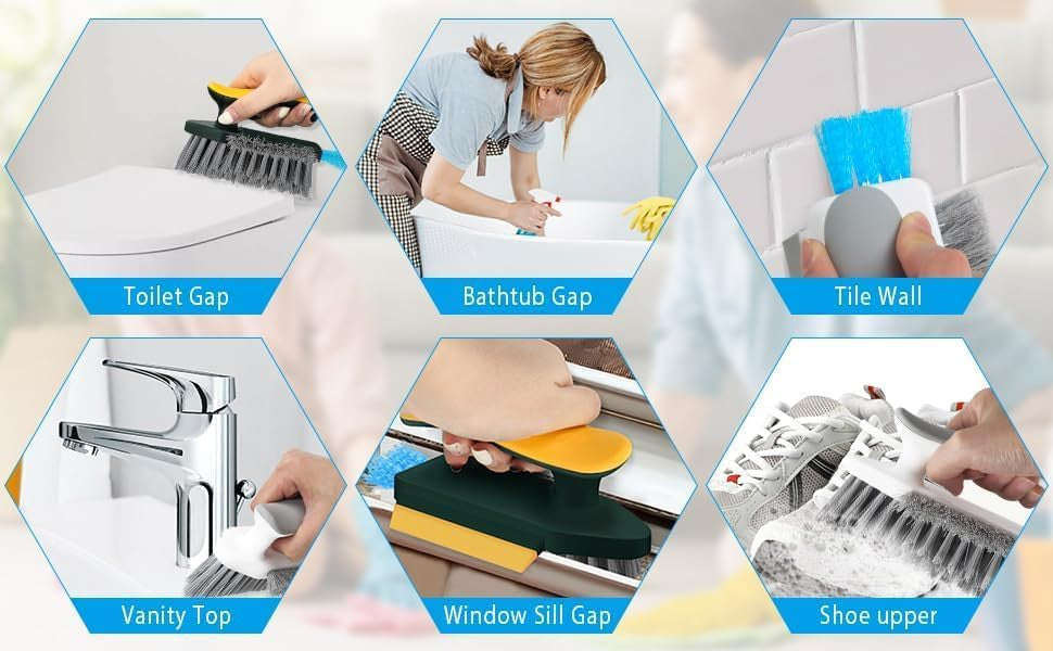 4-in-1 V-Shape Gap Cleaning Brush with Squeegee & Floor Scrubber