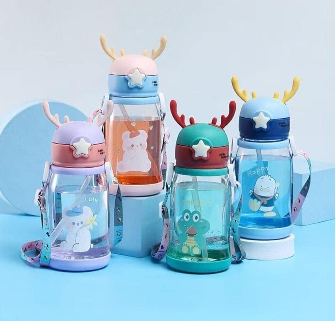 Cute Cartoon Animal Water Bottle with Straw for Kids & Travel