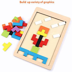 Colorful Wooden Tetris Jigsaw Puzzle for Brain Teasers & STEM Learning