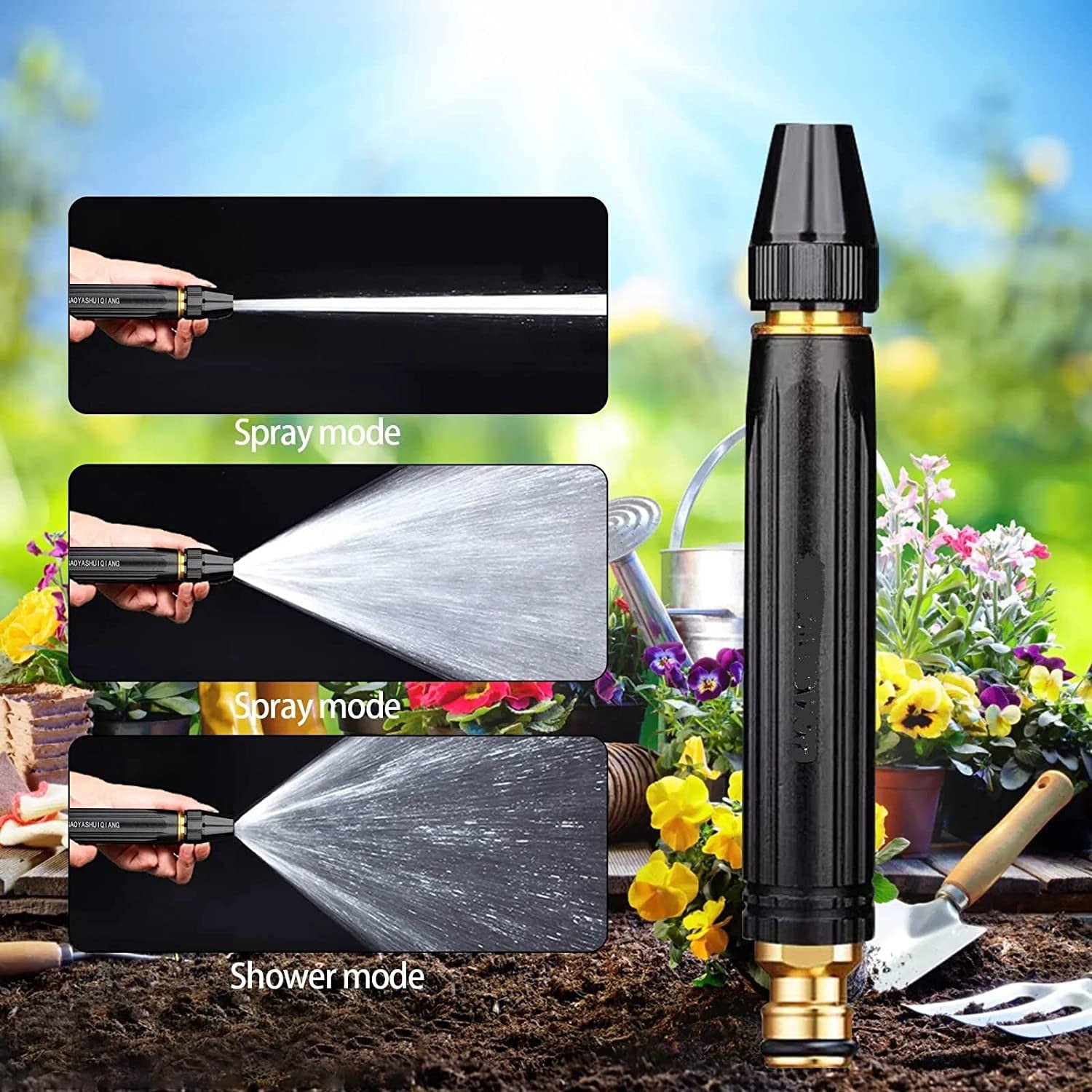 Black Spray Water Gun Kit with Brass Nozzle & Attachments