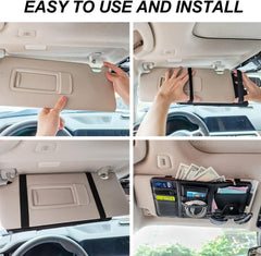 Multi-Pocket Car Sun Visor Organizer with Zipper & Elastic Straps