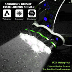 UltraLight 18000 Lumen Waterproof Rechargeable Headlamp for Outdoor Activities