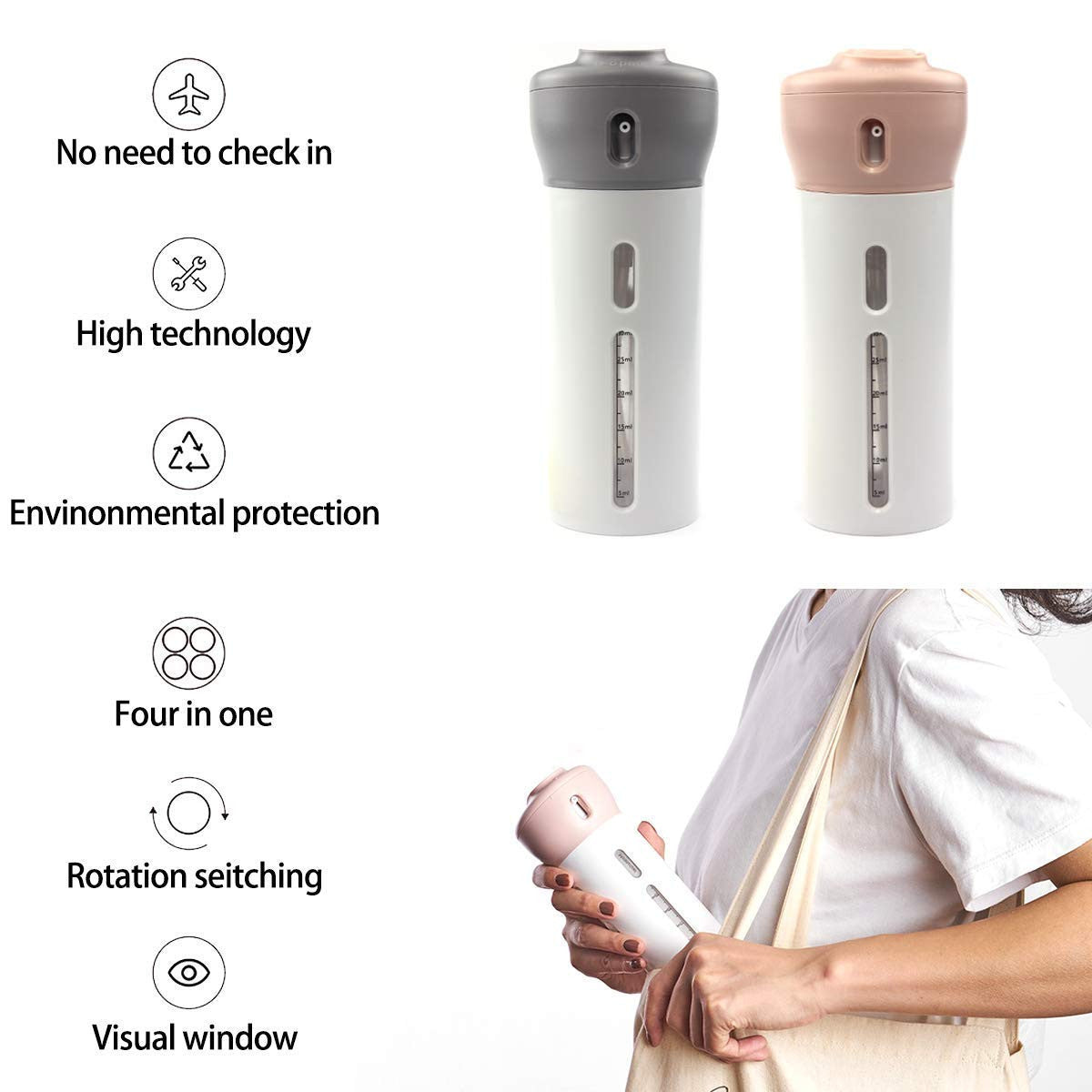 Smart 4-in-1 Travel Dispenser Bottle Set Leakproof Refillable Toiletry Organizer