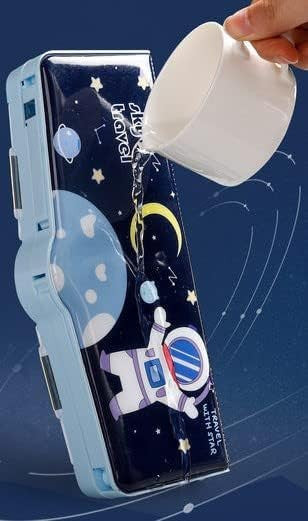 Space Theme Magnetic Pencil Box with Compass and Pop-Up Design for Kids