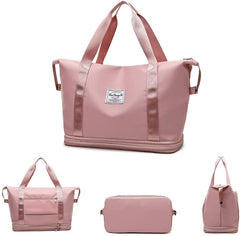 Large Expandable Pink Travel Duffel Bag with Wet Dry Pockets