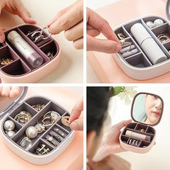 Portable Small Jewelry Box with Mirror for Travel and Storage