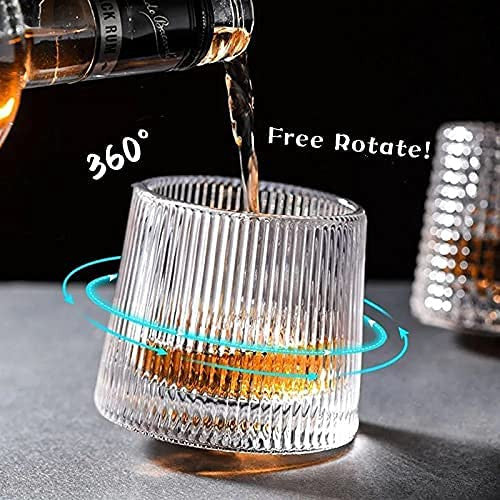 Set of 6 Rotatable Crystal Whiskey Glasses with Patterned Design