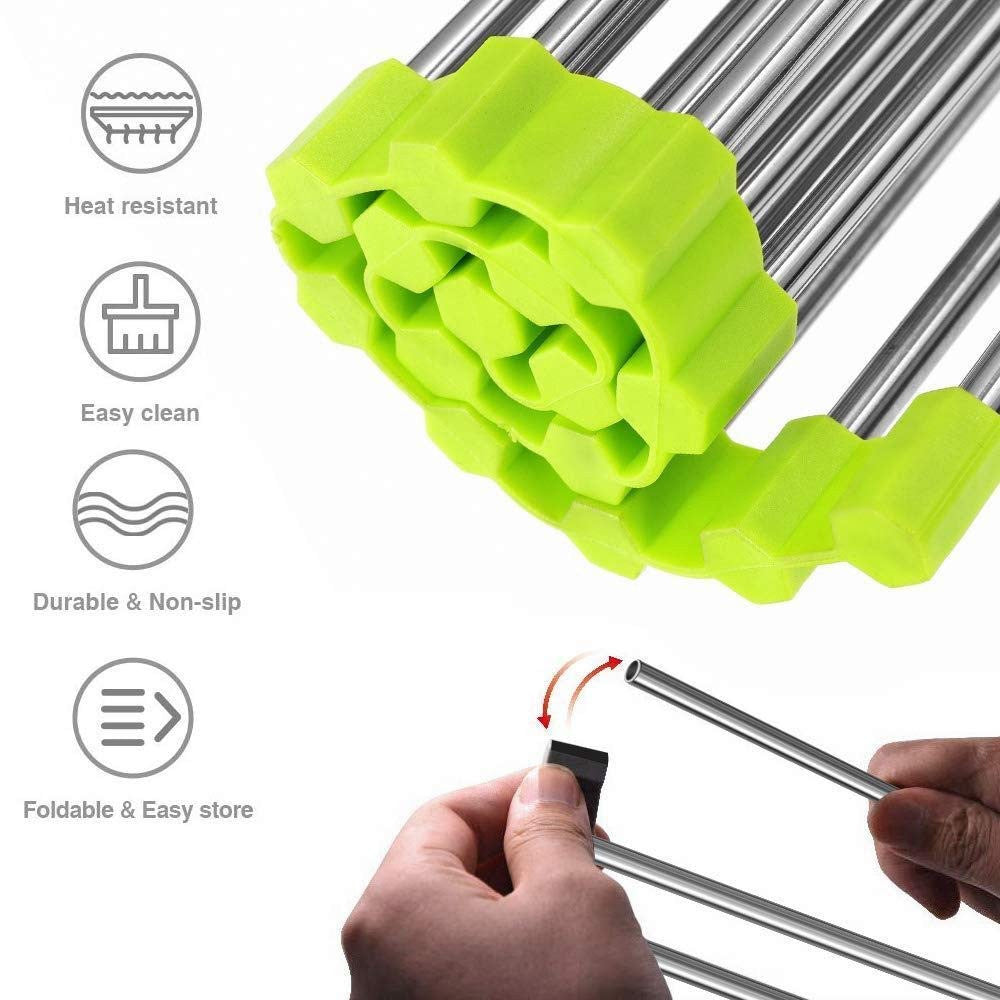 Foldable Stainless Steel Over Sink Dish Drying Rack for Kitchen - 1 Pc