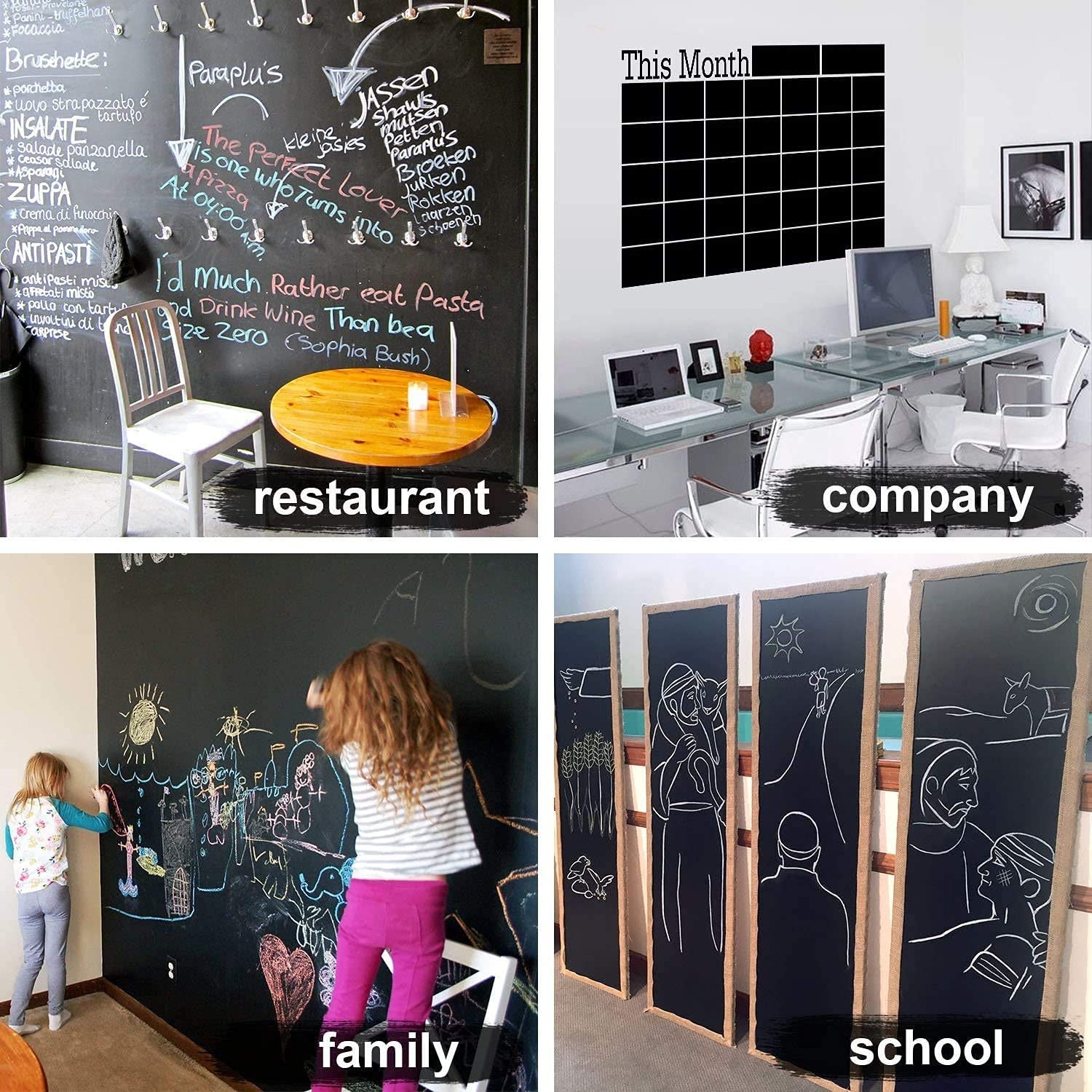 Removable Black Board Wall Sticker with Chalks for Home & Office