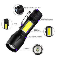 2-in-1 Mini Rechargeable LED Torch with Adjustable Focus for Outdoor & Emergency