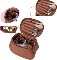 Large Leather Cosmetic Bag - Waterproof Travel Makeup Organizer