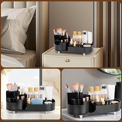 360° Rotating Makeup Organizer with Brush Holder