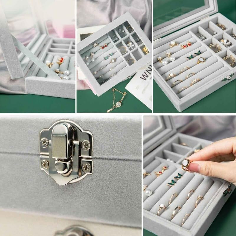 Elegant Velvet Lockable Jewelry Box for Travel and Home Storage