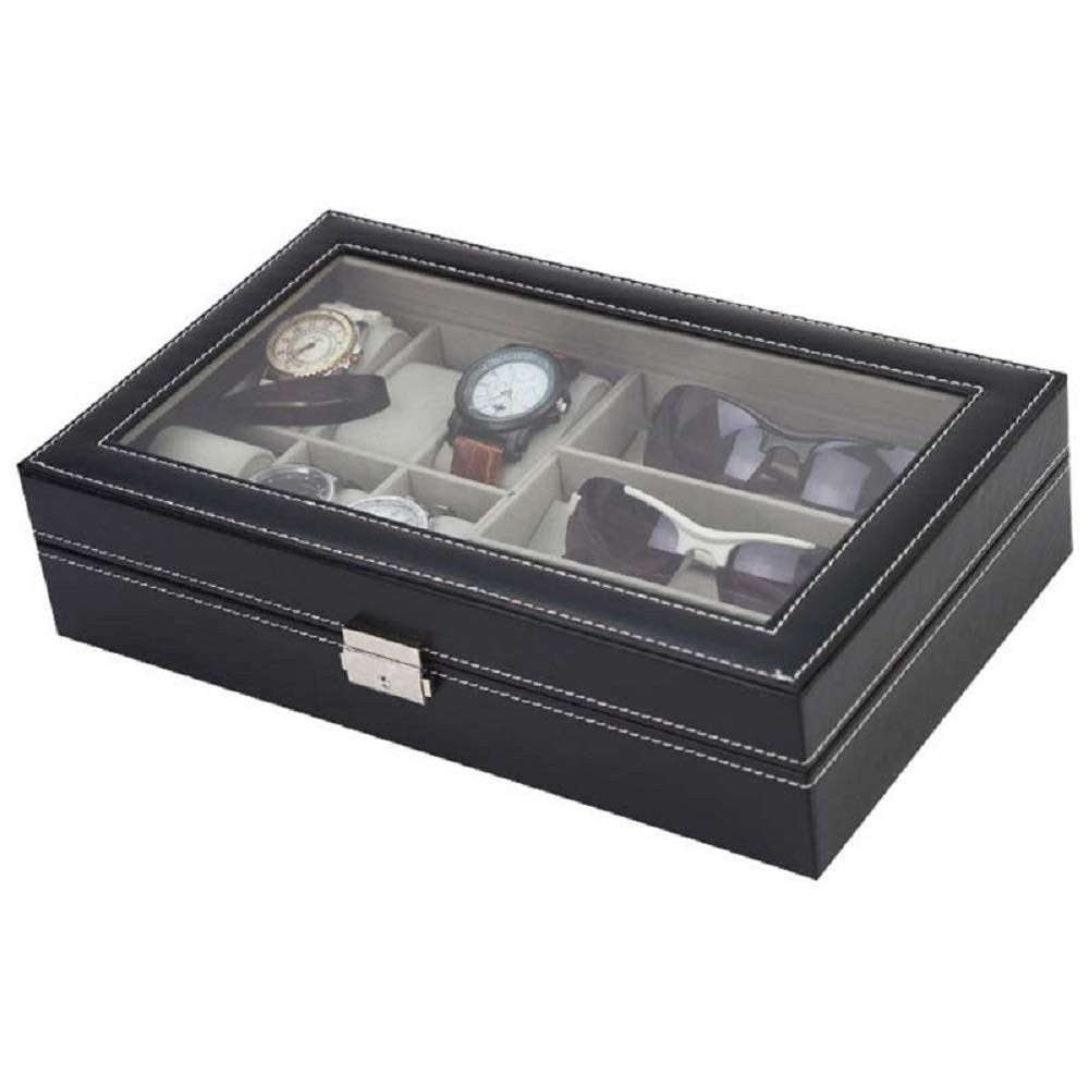Elegant 6 Slot Watch & 3 Slot Sunglasses Organizer with Lock