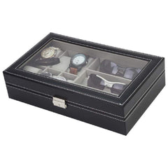 Elegant 6 Slot Watch & 3 Slot Sunglasses Organizer with Lock