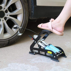 Dual Aluminum Cylinder Foot Pump with Pressure Gauge for Bikes Cars