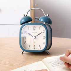 Square Twin Bell Alarm Clock with Night LED Light for Desk and Table