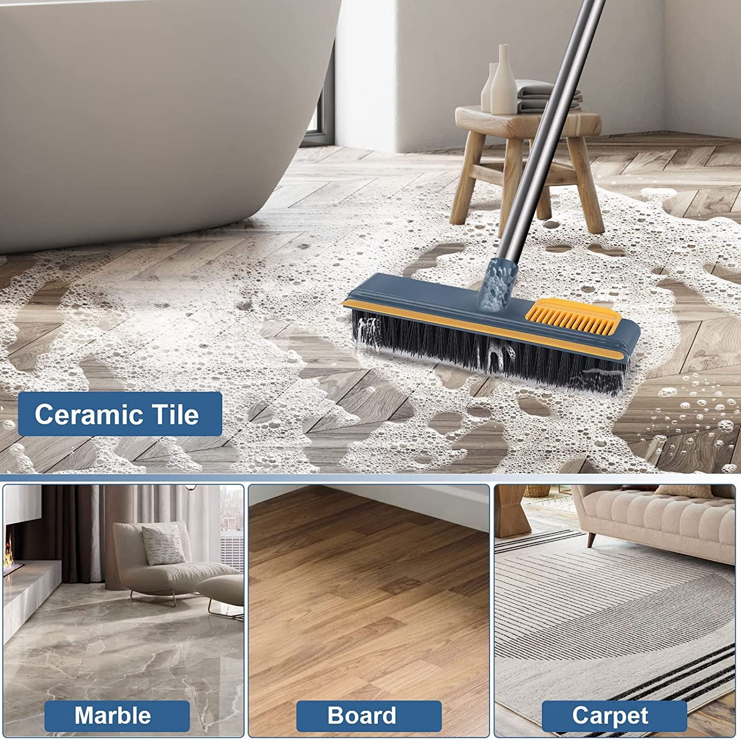 2-in-1 Floor & Tile Scrub Brush with Comb for Bathroom & Kitchen
