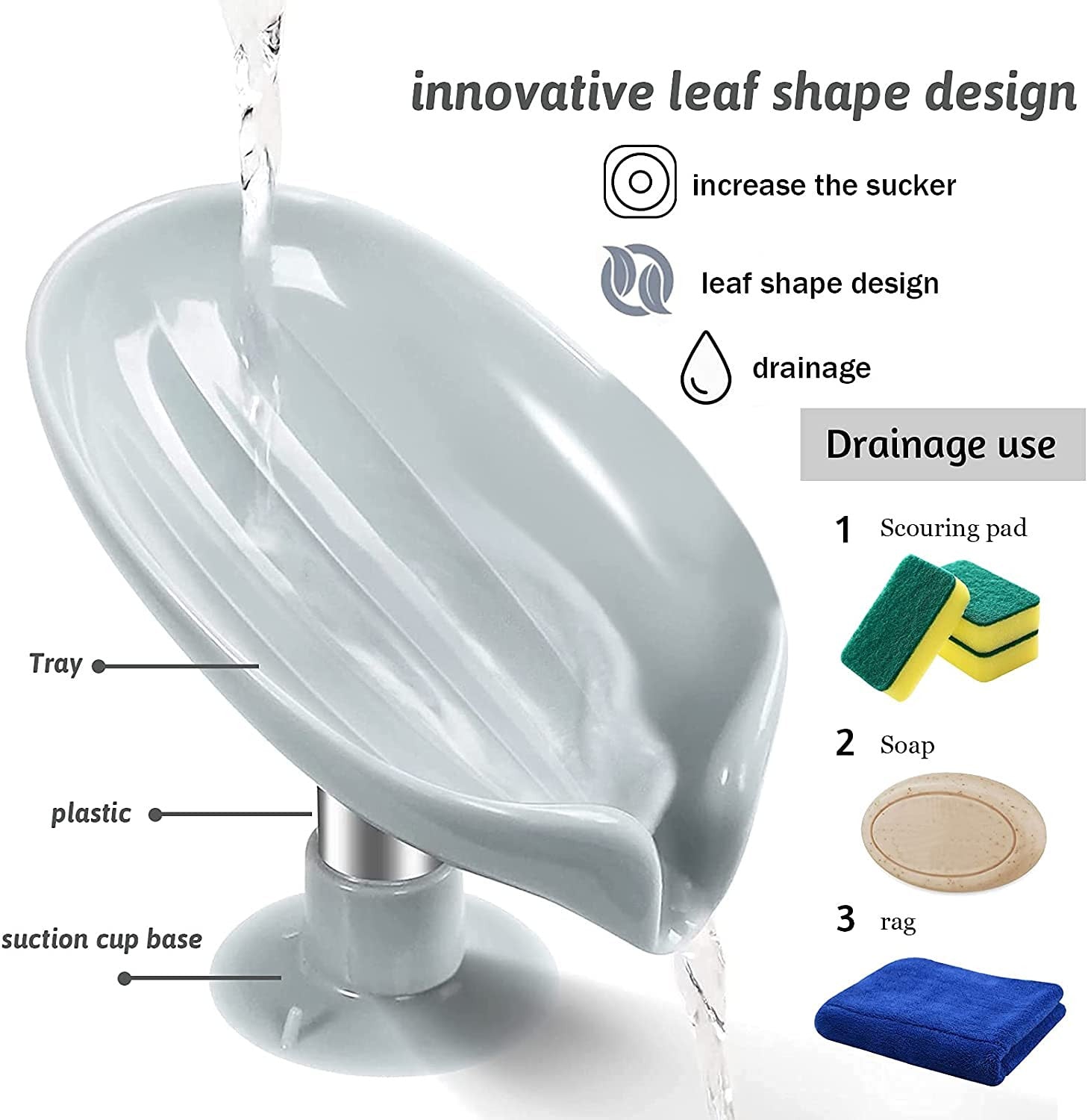 Leaf-Shape Suction Cup Self-Draining Soap Holder  - 1 Pc